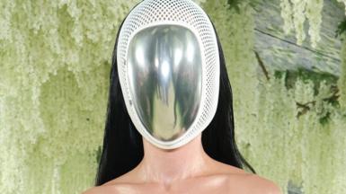 Woman wearing a reflective mask