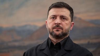 Volodymyr Zelensky wearing a black shirt