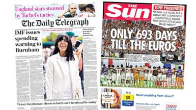 Newspaper headlines: 'Spending warning to Burnham' and 'Only 693 days till Euros'