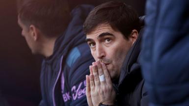 Bournemouth manager Andoni Iraola looks on from the dugout