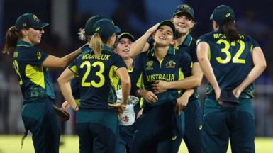 Australia players celebrate a wicket