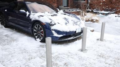 Joshua Abush designed and installed driveway bollards for a client to protect their car. in Toronto. February 16, 2024. The bollards are heated, controlled by a remote fob, and raise (or lower) in about a 15 seconds. 