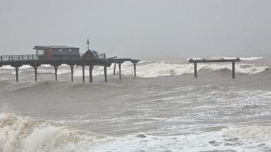 A general view of Teignmouth Grand Pier showing part of the structure destroyed.