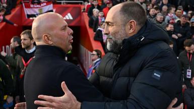 Tottenham interim boss Igor Tudor hugs the real Arne Slot before their Premier League fixture