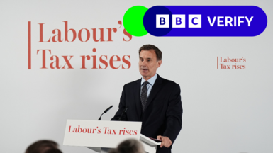 Jeremy Hunt in front of branding that reads: "Labour's Tax rises"