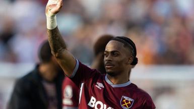 Crysencio Summerville waves after the final game of West Ham's Premier League season