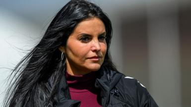 Hearts head coach Eva Olid watches from the technical area during the ScottishPower Women's Premier League match between Hearts Women and Glasgow City 
