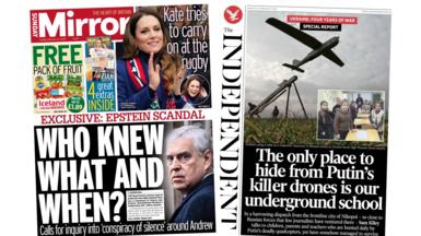 Newspaper headlines: Calls for Andrew 'inquiry' and hiding from 'Putin's killer drones'