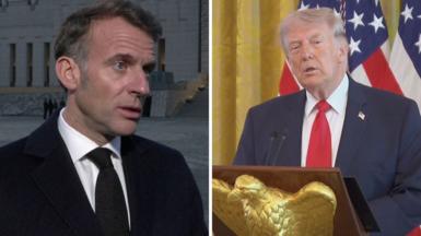 Split screen of Emmanuel Macron and Donald Trump