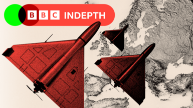 A treated image showing drones with a partial map below