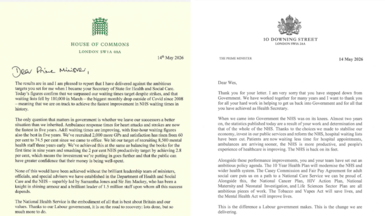Split pic of Wes Streeting (left) and Sir Keir Starmer's (right) letters