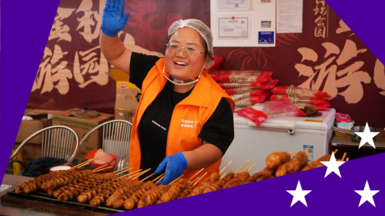 Woman working in a food stall