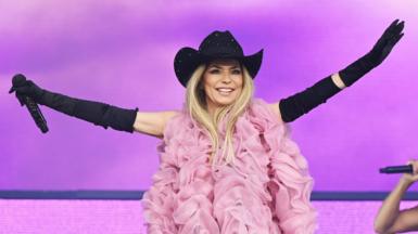 Shania Twain plays on the Pyramid Stage