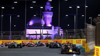 Cars on the track at the Saudi Arabia Grand Prix