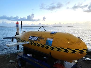 Boaty McBoatface submarine on a ship at sea in Scotland