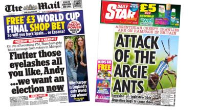 A composite of the front pages of the Mail and the Daily Star on 19 July 2026.