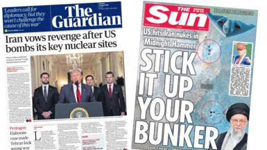 The front pages of the Guardian and the Sun