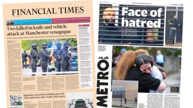Newspaper headlines lead with Manchester synagogue attack