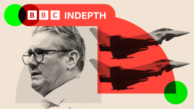 Montage of Keir Starmer and fighter jets