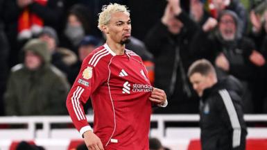 Hugo Ekitike celebrates after scoring for Liverpool against Newcastle United at Anfield