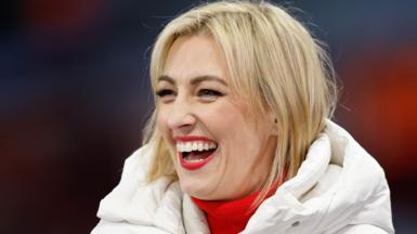 TV presenter Kelly Cates working for Sky Sports during the Premier League match between Aston Villa and Sheffield United at Villa Park on December 22, 2023 in Birmingham, United Kingdom