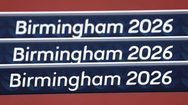 Three hurdles promoting Birmingham 2026 lined up in a row
