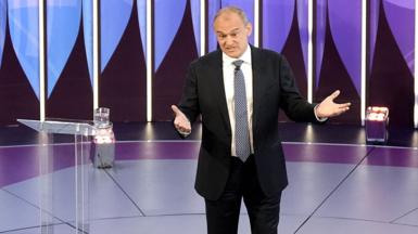 Lib Dem's Ed Davey gestures as he speaks during Question Time special on 20 June