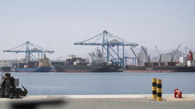 A handout photo made available by the UAE Presidential Court shows a general view of the Port of Fujairah.