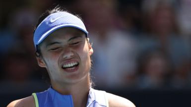 Emma Raducanu reacts to missing a point