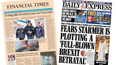 A composite of the front pages of the Financial Times and the Daily Express on 5 January 2026.