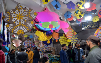 Crowds gathered at a kite market in the days before the festival