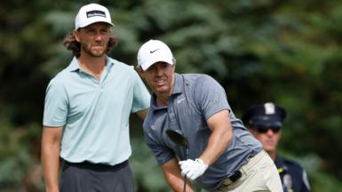 Tommy Fleetwood and Rory McIlroy pictured together during the second round of the US Open at Shinnecock Hills
