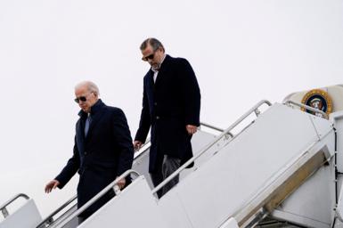 Joe Biden and Hunter Biden deplane from Air Force One in 2023