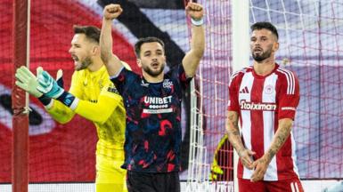 Rangers' Nicolas Raskin celebrates against Olympiakos