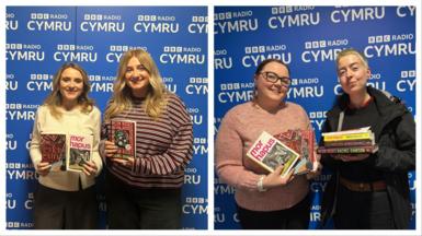 Y cyflwynydd Nest Jenkins, Megan Nobile, Heledd Hulson, a Kayley Roberts