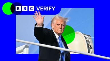 An image of US President Donald Trump with BBC Verify branding added