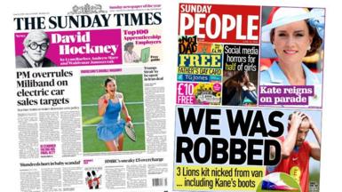 The front pages of the Sunday Times and Sunday People.