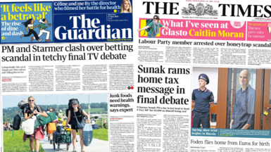 The Guardian and the Times editions for Thursday 27 June 2024