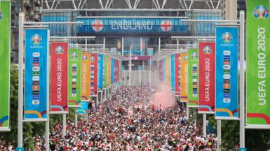 Fans along Wembley way before the Euro 2020 final between England and Italy