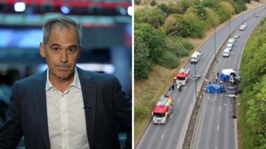 Daniel Sandford split screen with car crash