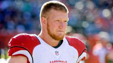 Arizona Cardinals defensive end Josh Mauro on the sideline during his team's game against the Cleveland Browns in November 2015