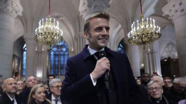 Macron speaks in Notre Dame