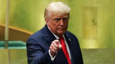 Trump points after giving speech