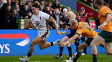 Cadan Murley runs with the ball for England A