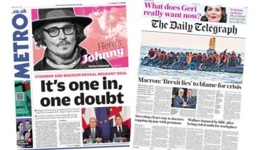 The front pages of Metro and the Daily Telegraph.