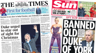 The Times front page and The Sun, left to right. 