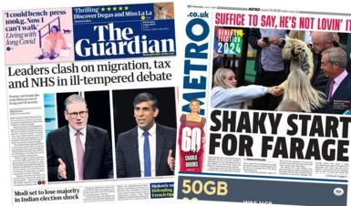 The front of the Guardian and Metro
