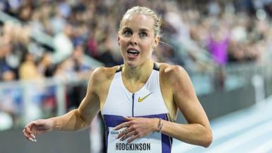 Keely Hodgkinson celebrates breaking the indoor 800m world record