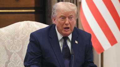US President Donald Trump speaks during a meeting with Turkish president.