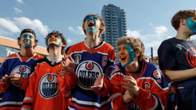 Fans react as the Oilers score in game six of the 2024 Stanley Cup Final between the Edmonton Oilers and Florida Panthers in Edmonton, Alberta, Canada, June 21, 2024